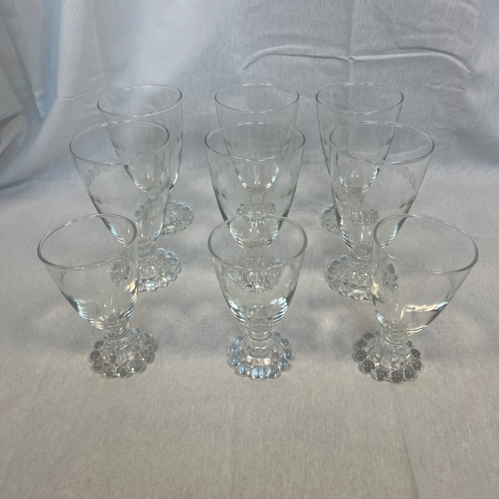 Boopie Stemmed Glasses Set 9 Clear Frosted Thumbprint Water Wine Goblets Mixed